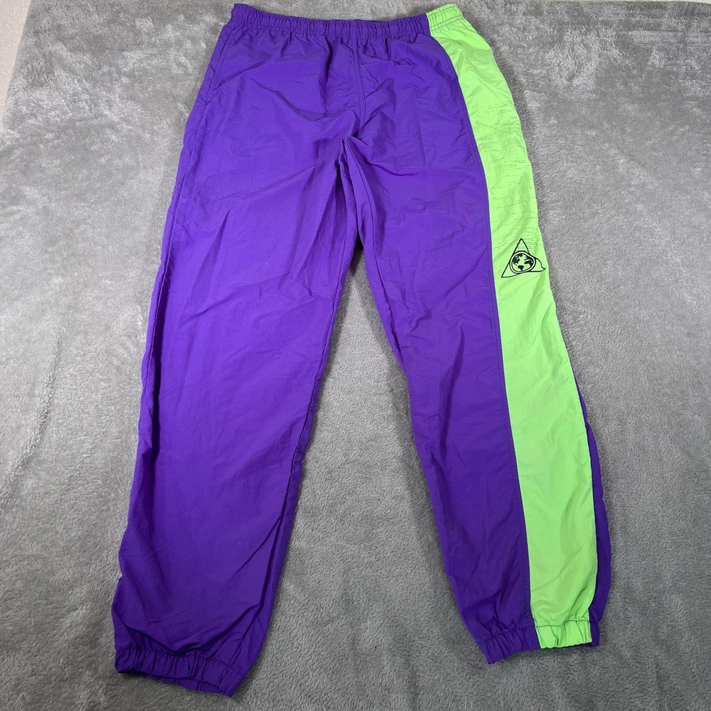 VTG Surfers Alliance Track Pants Mens 32 Purple Green Colorblock‎ Nylon USA 90s